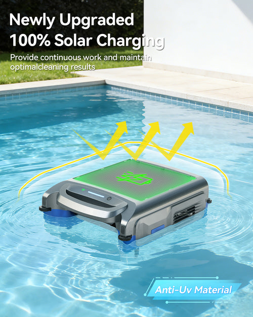 Poofata 2026 New V1T Solar Pool Skimmer, Robotic Pool Surface Skimmer Cleaner with App Control -24/7 Continuous Cleaning Smart Obstacle Avoidance Dual Charging Options Ideal for Above Ground Pool