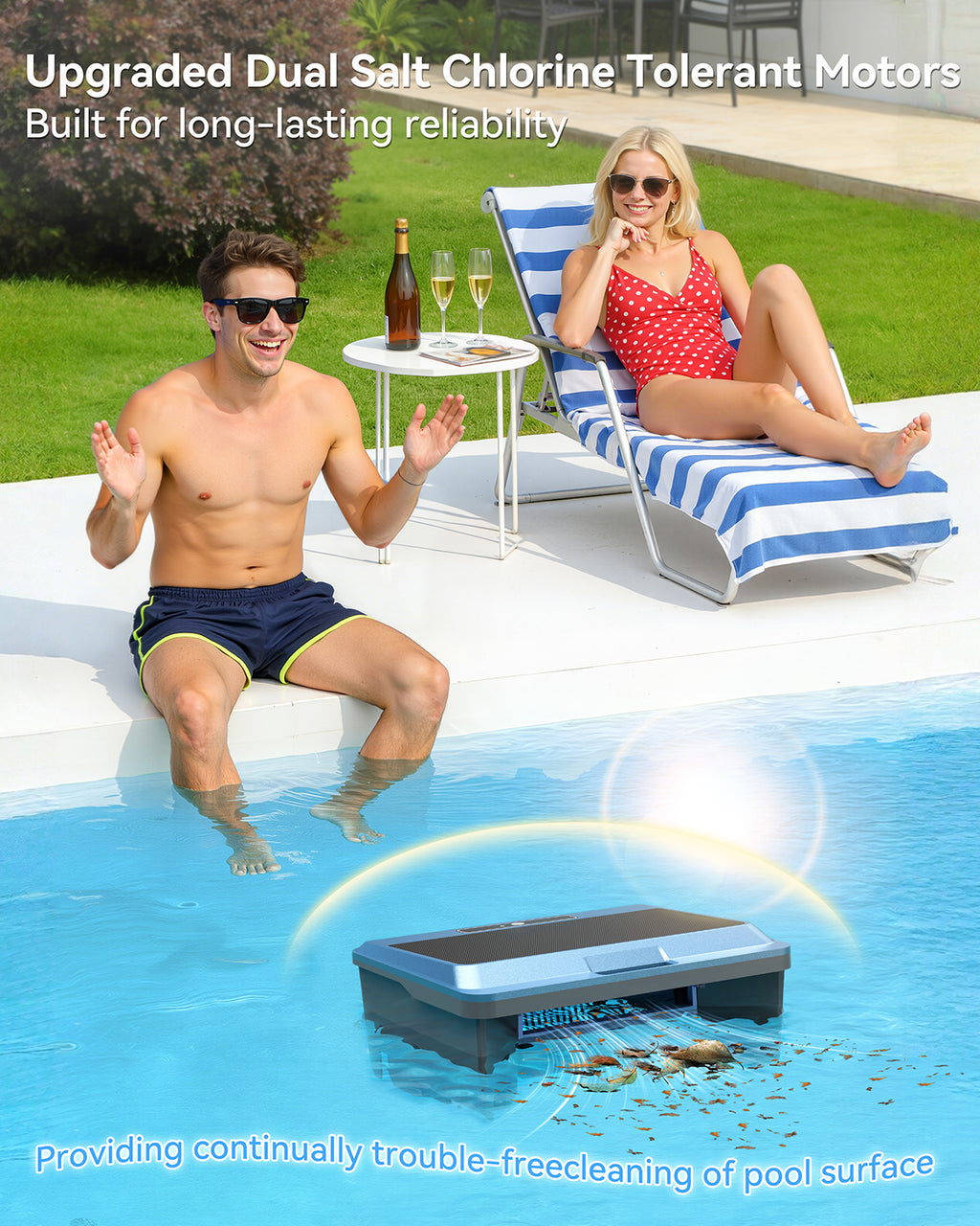 Poofata F1T Solar Powered Robotic Pool Skimmer Surface Cleaner with APP Support Dual Charging Options Smart Obstacle Avoidance 24/7 Continuous Cleaning Ideal for Above Ground Pool