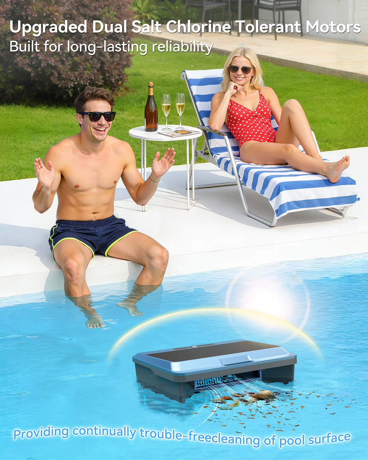 Poofata F1T Solar Powered Robotic Pool Skimmer Surface Cleaner with APP Support Dual Charging Options Smart Obstacle Avoidance 24/7 Continuous Cleaning Ideal for Above Ground Pool