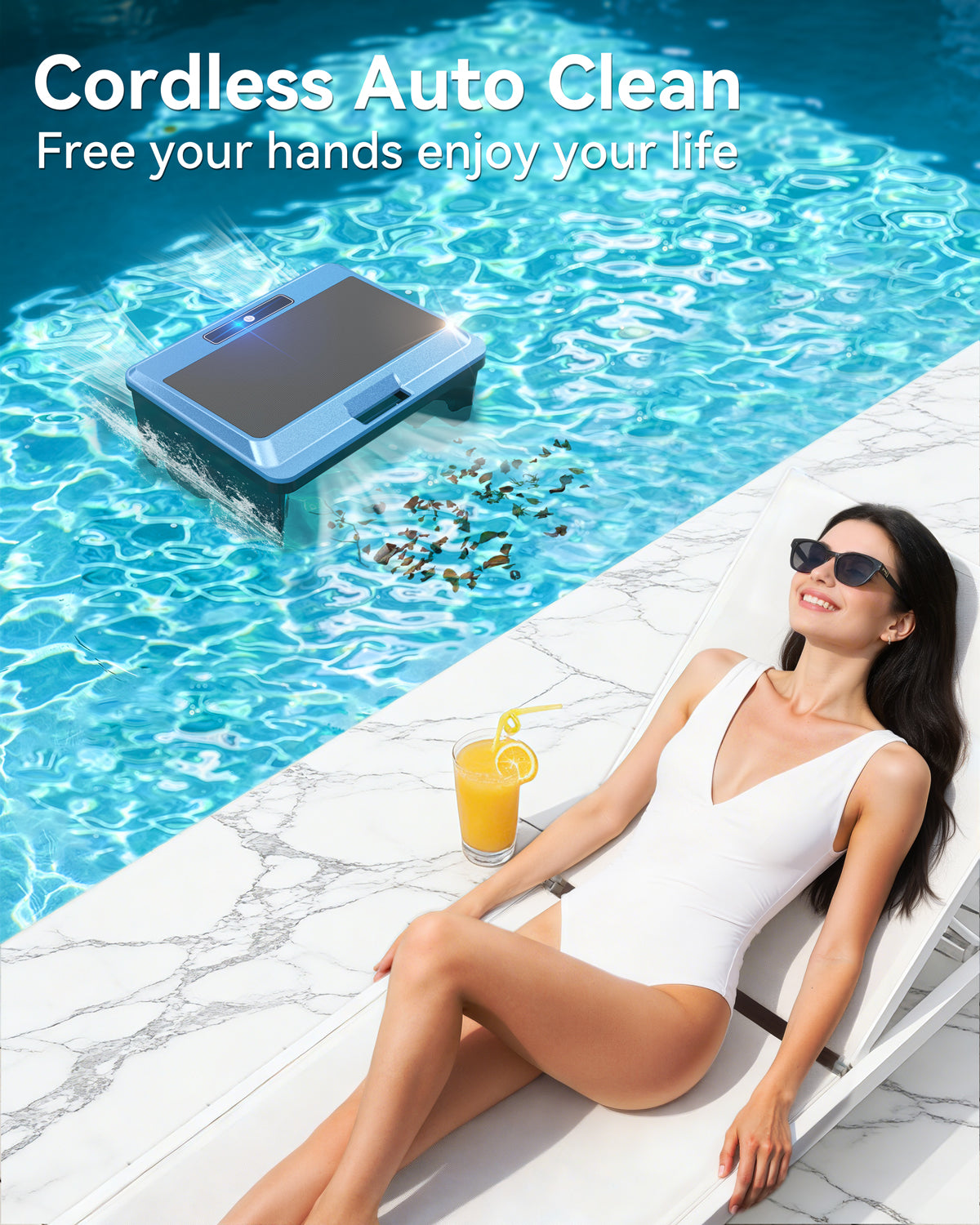 Poofata F1T Solar Powered Robotic Pool Skimmer Surface Cleaner with APP Support Dual Charging Options Smart Obstacle Avoidance 24/7 Continuous Cleaning Ideal for Above Ground Pool